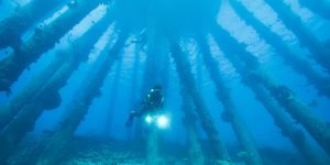 Imagem de um cabo submarino no fundo do oceano