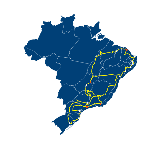 Mapa do brasil em azul mostrando a rede de link dedicado e serviços agregados da Eletronet