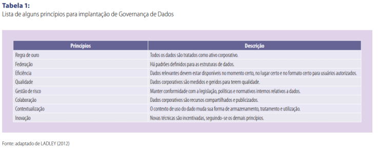 Lista de alguns princípios para implantação de governo de dados