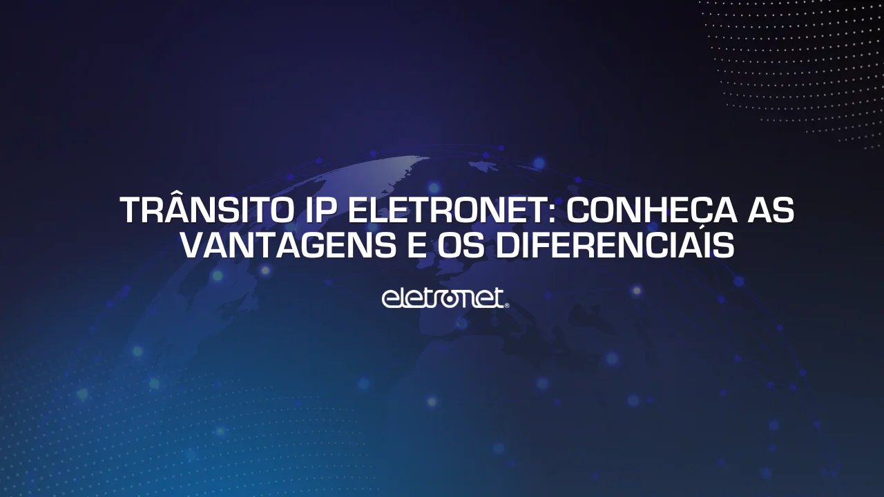 Imagem digital do globo terrestre com linhas interconectadas representando trânsito IP.
