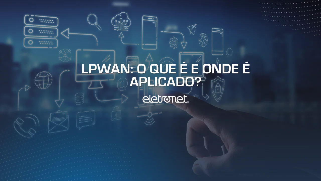 Imagem de uma mão, apontando para vários ícones digitais, representando o uso da LPWAN na internet das coisas.