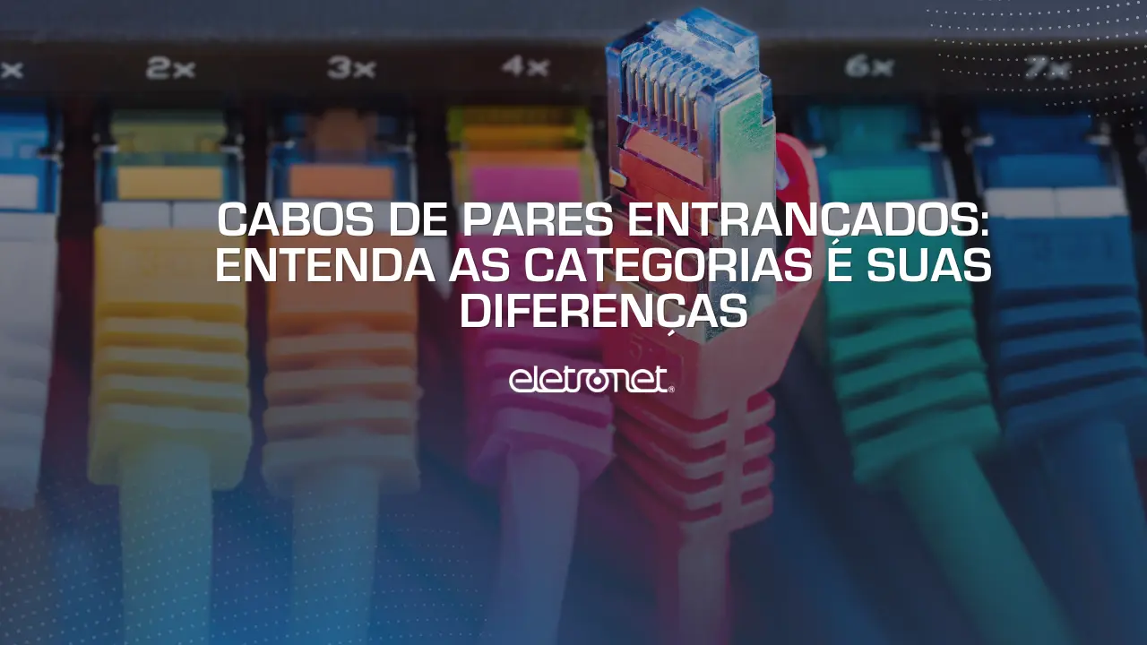 Diversos cabos coloridos de rede representando cabos de pares entrançados de diferentes categorias.