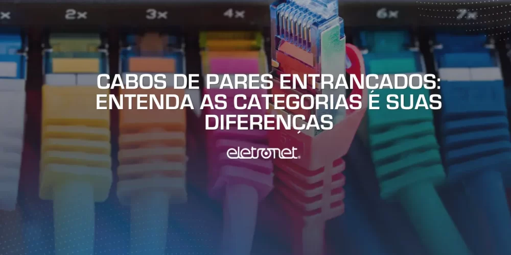 Diversos cabos coloridos de rede representando cabos de pares entrançados de diferentes categorias.