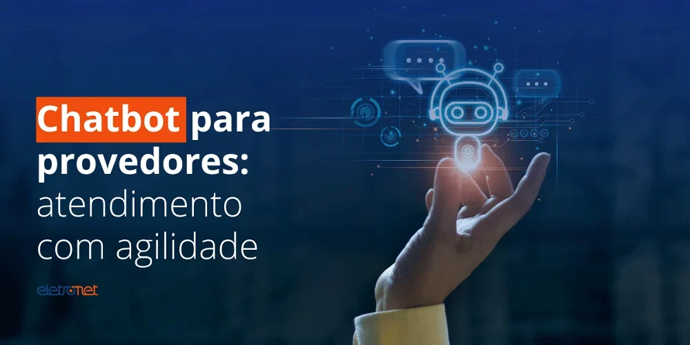 Imagem de um homem apontando para uma ilustração do chatbot para provedores de internet