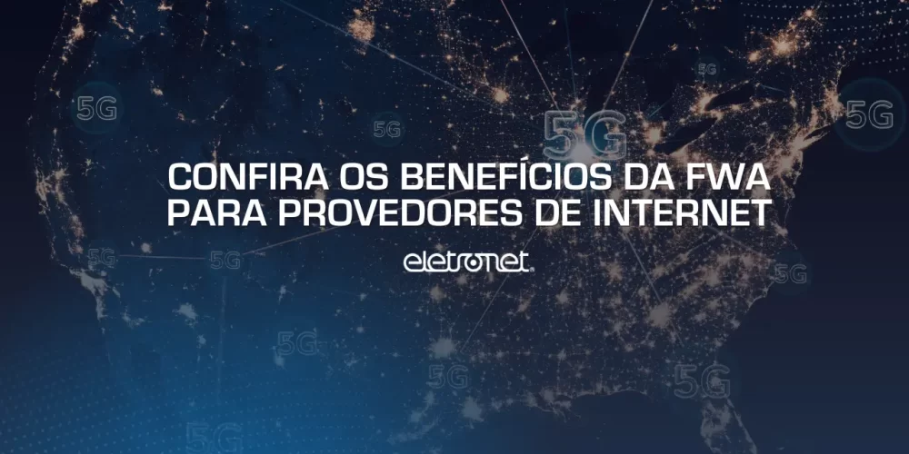 Imagem de parte do globo terrestre com vários pontos escrito 5G interconectados, representando a FWA 5G