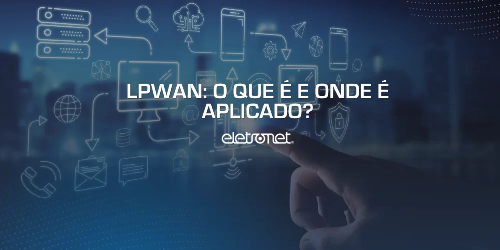 Imagem de uma mão, apontando para vários ícones digitais, representando o uso da LPWAN na internet das coisas.