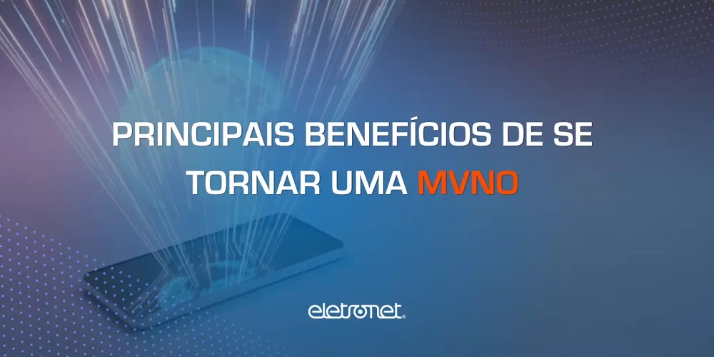 Globo terrestre digital refletindo da tela de um telefone móvel representando a inovação da MVNO.