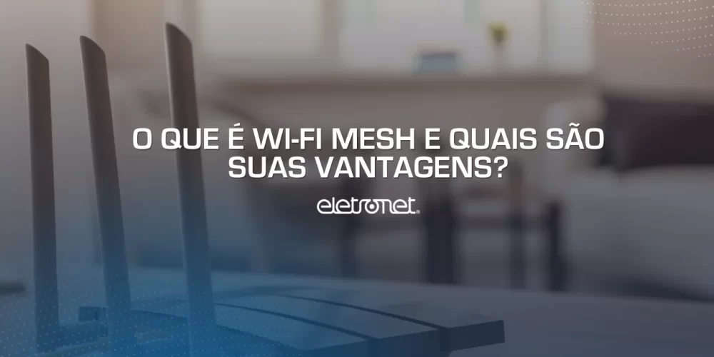 Roteador de internet sobre um móvel em uma sala, representando o Wi-Fi Mesh.